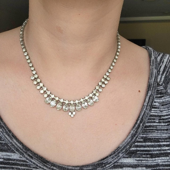 Vintage Ornate Silver Rhinestone Necklace - Picture 4 of 8